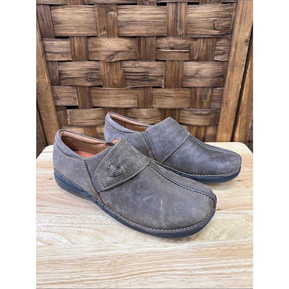 Clarks Brown Leather Slip-On Clog Mules